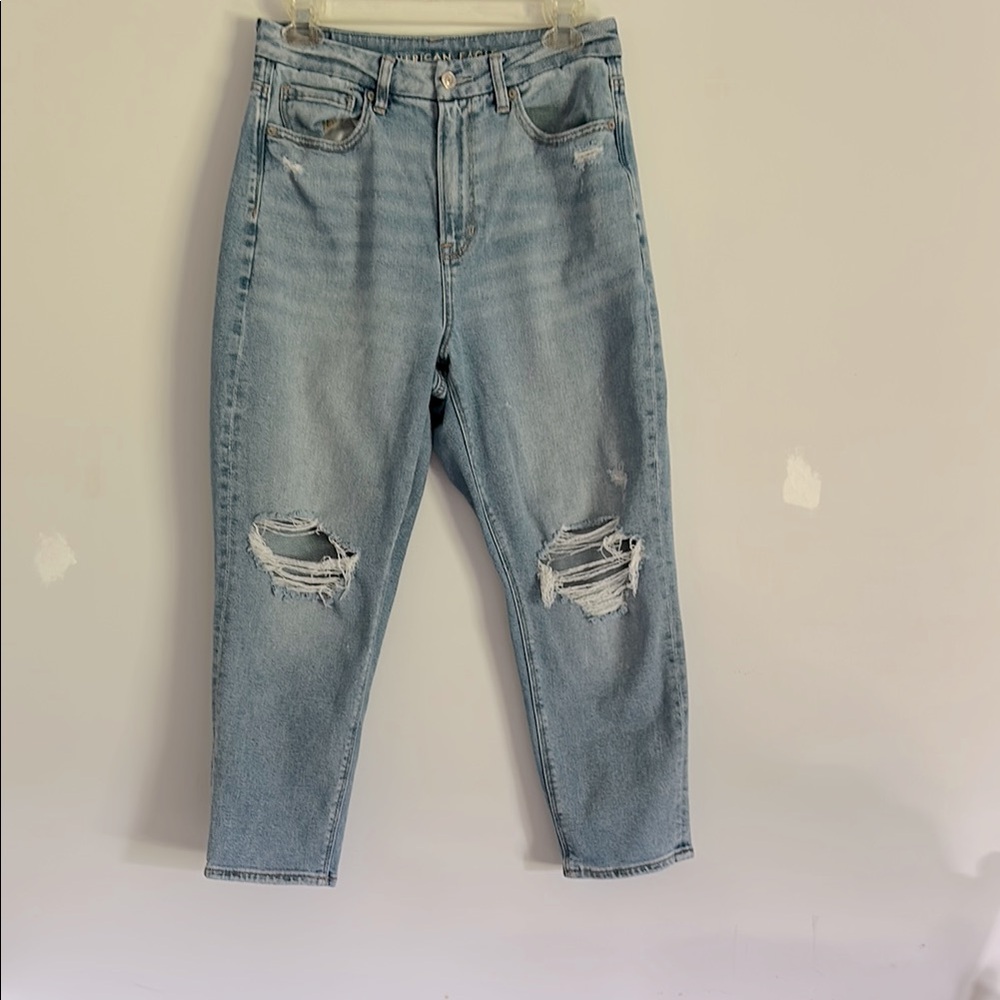 American Eagle Outfitters Blue Boyfriend Jeans Distressed High-Waisted 6 x-short